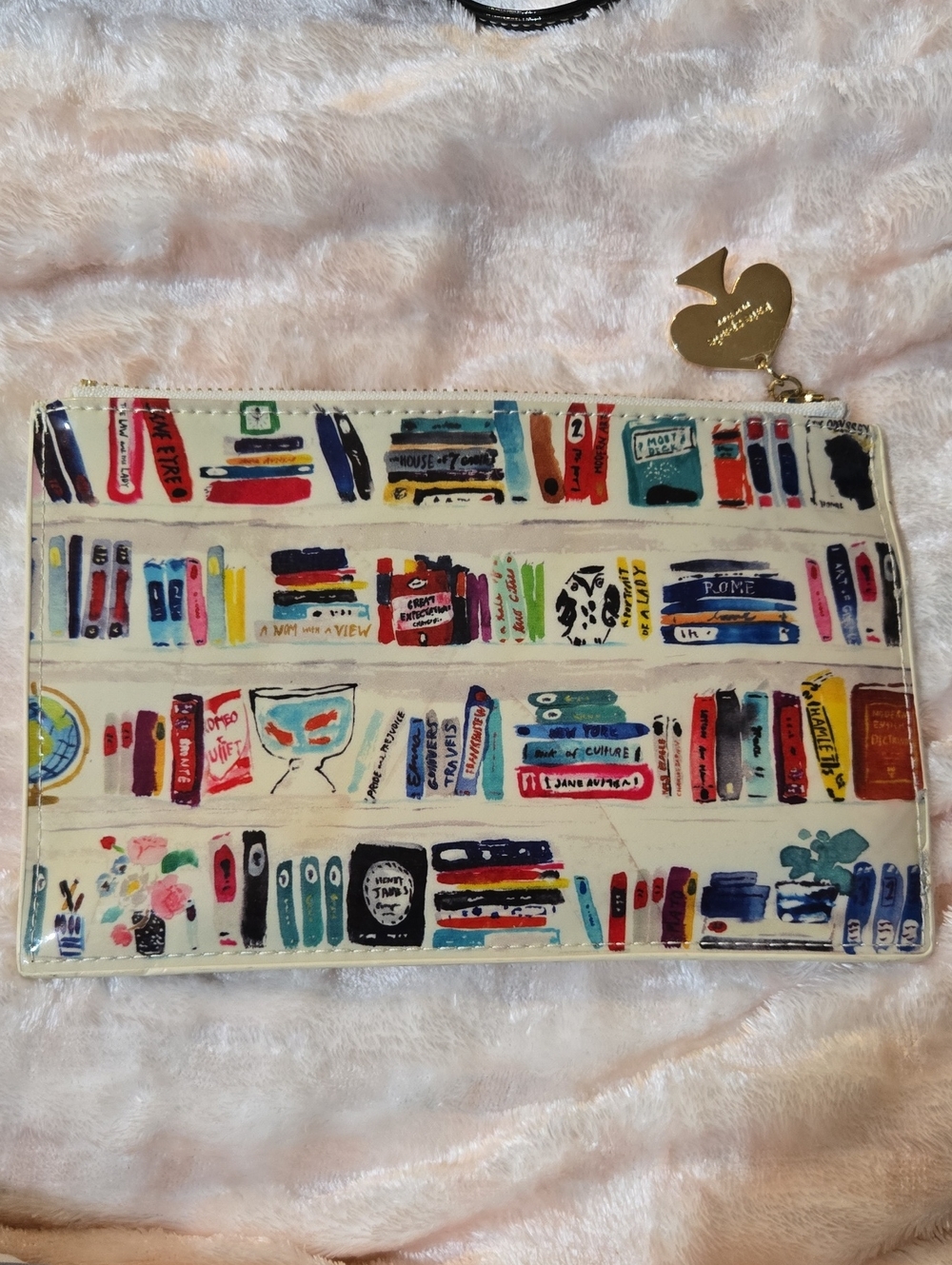 Kate Spade Pencil Case Multicolor Patent Leather Zip Pouch with Gold Charm 8 X 6